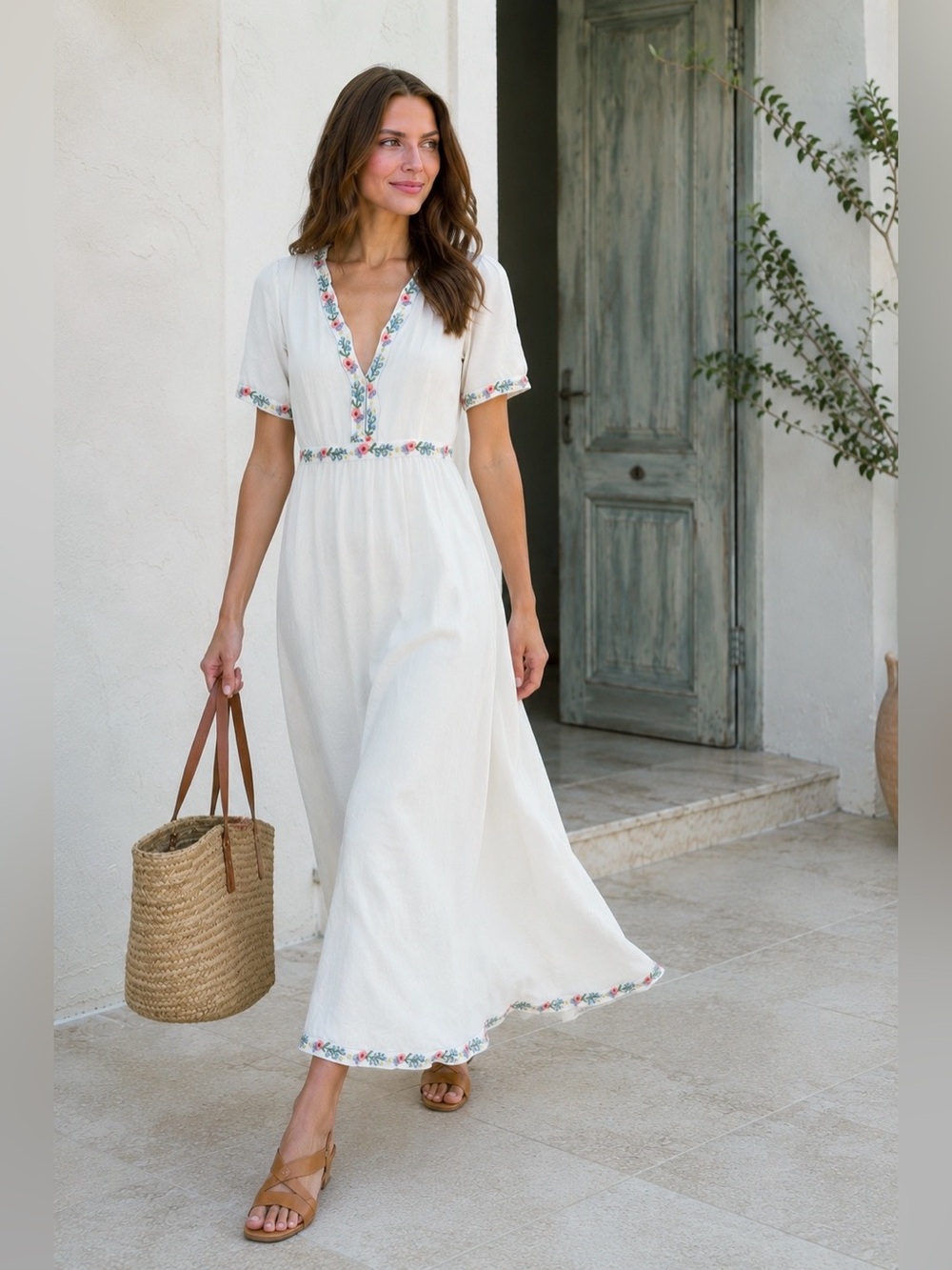 NWT Show Me Your Mumu Thea Linen Midi Dress Wild Meadow Embroidered Stripe Sz S